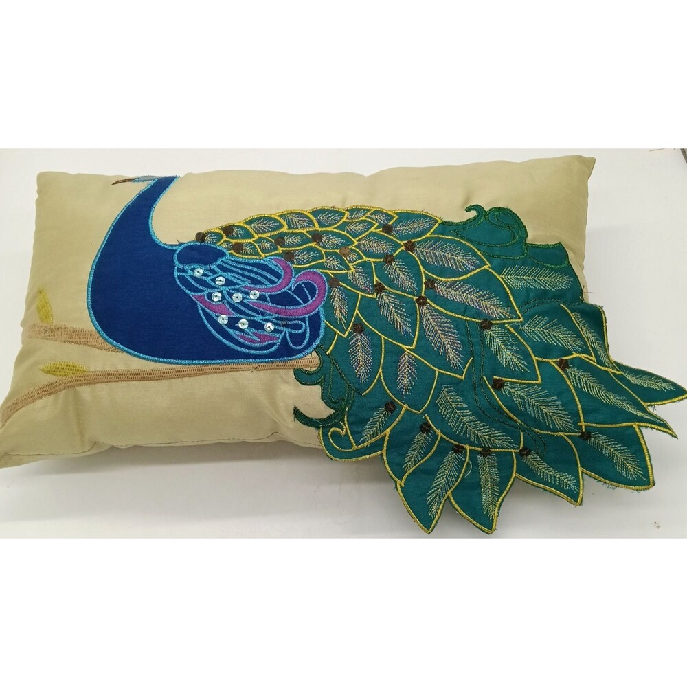 Vintage Peacock Accent Pillow THRO by Marlo Lorenz Embroidered Sequin 10X18